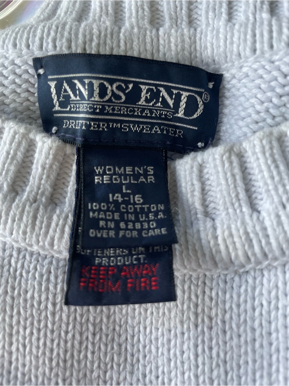 Vintage Lands' End Women's White Sweater with Flag Embroidery Cottage Core - Picture 4 of 5